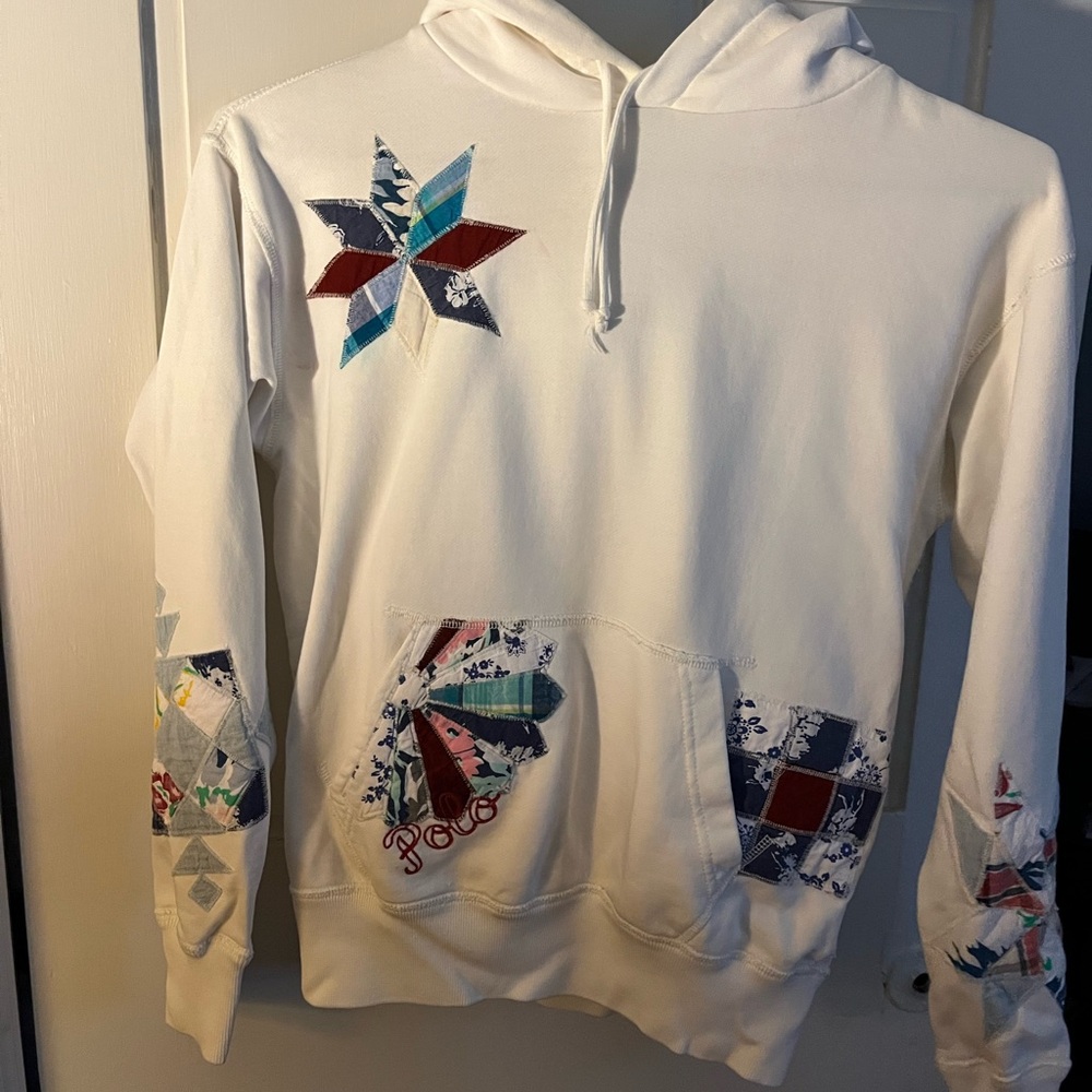 Polo by Ralph Lauren White Hoodie with Colorful Patchwork